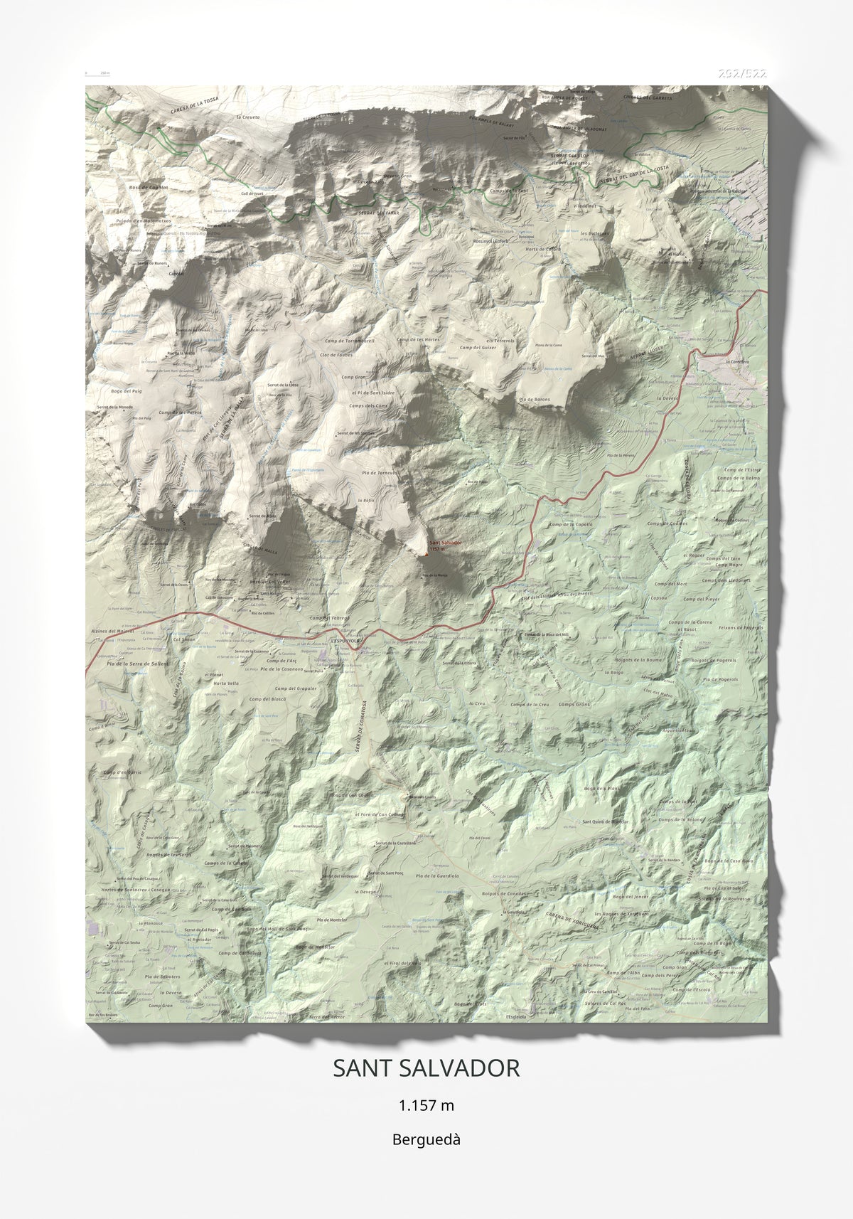 Mapa de relieve de Sant Salvador, 1157 m, Berguedà, lámina 100 Cims de Trobart 70 × 100 cm.