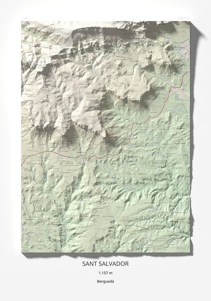 Mapa de relieve de Sant Salvador, 1157 m, Berguedà, lámina 100 Cims de Trobart 70 × 100 cm.