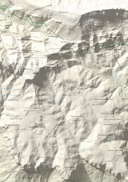 Mapa de relieve de Sant Salvador, 1157 m, Berguedà, lámina 100 Cims de Trobart. Detalle de la zona superior izquierda. 70 × 100 cm.