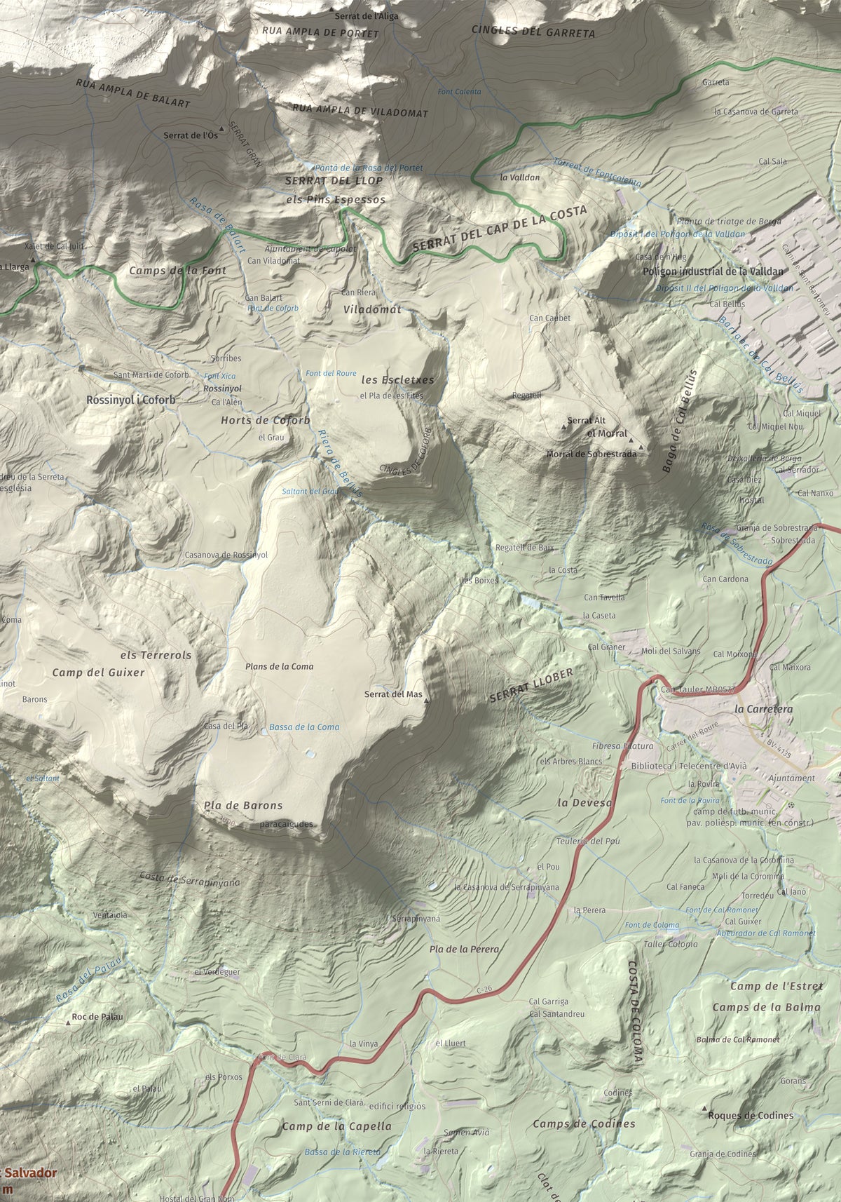 Mapa de relieve de Sant Salvador, 1157 m, Berguedà, lámina 100 Cims de Trobart. Detalle de la zona superior derecha. 70 × 100 cm.