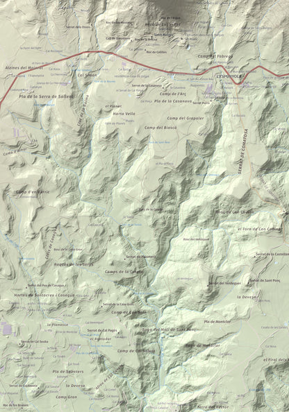 Mapa de relieve de Sant Salvador, 1157 m, Berguedà, lámina 100 Cims de Trobart. Detalle de la zona inferior izquierda. 70 × 100 cm.