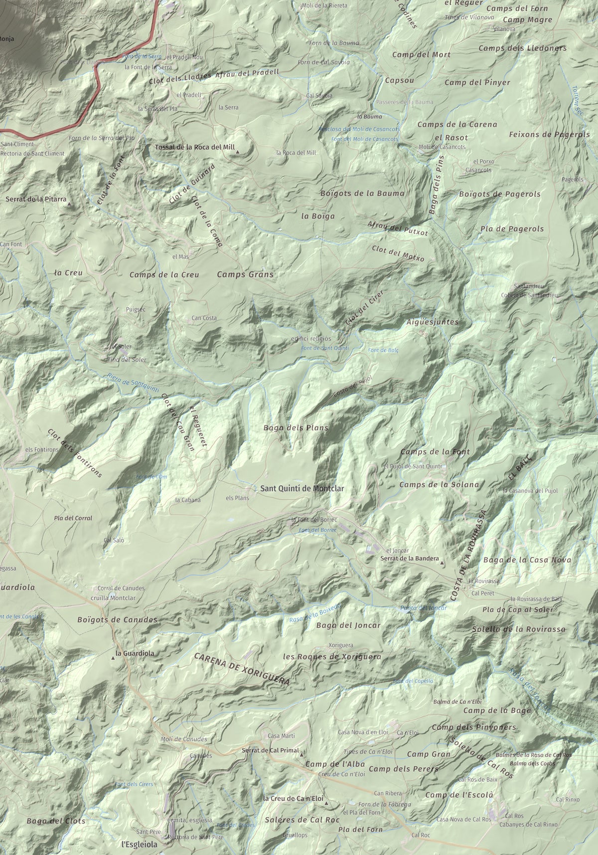 Mapa de relieve de Sant Salvador, 1157 m, Berguedà, lámina 100 Cims de Trobart. Detalle de la zona inferior derecha. 70 × 100 cm.