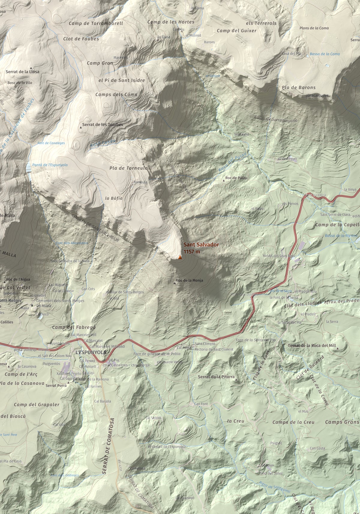 Mapa de relieve de Sant Salvador, 1157 m, Berguedà, lámina 100 Cims de Trobart. Detalle de la zona central. 70 × 100 cm.