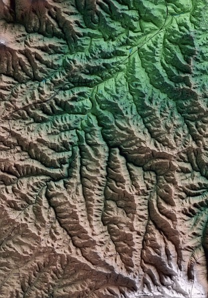 Mapa artístico del relieve de Sant Salvador de Guardiola, al Bages, con 15 km de entorno y base topográfica ICGC. Detalle de la zona inferior izquierda.