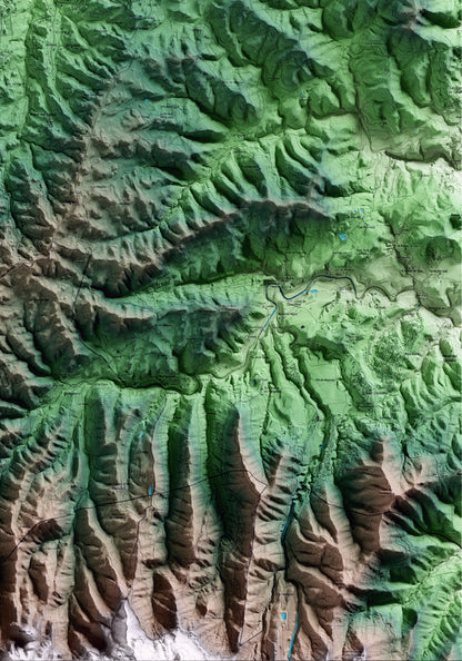 Mapa artístico del relieve de Sant Salvador de Guardiola, al Bages, con 15 km de entorno y base topográfica ICGC. Detalle de la zona inferior derecha.