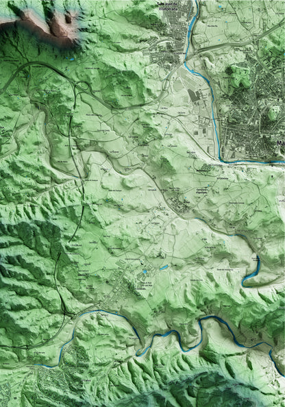 Mapa artístico del relieve de Sant Salvador de Guardiola, al Bages, con 15 km de entorno y base topográfica ICGC. Detalle de la zona superior derecha.