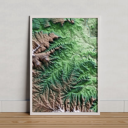 Mapa artístico del relieve de Sant Salvador de Guardiola, al Bages, con 15 km de entorno y base topográfica ICGC. Presentación enmarcada.
