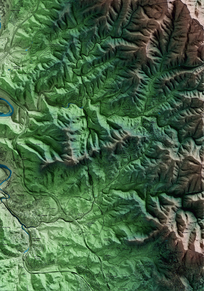 Mapa artístico del relieve de Sant Vicenç de Castellet, al Bages, con 15 km de entorno y base topográfica ICGC. Detalle de la zona inferior derecha.