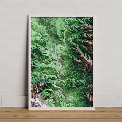 Mapa artístico del relieve de Sant Vicenç de Castellet, al Bages, con 15 km de entorno y base topográfica ICGC. Presentación enmarcada.