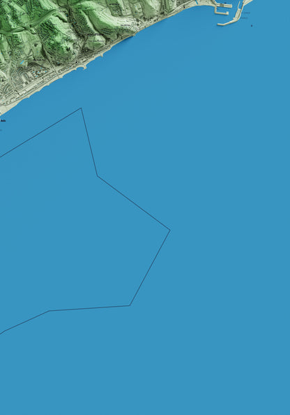 Mapa artístico del relieve de Sant Vicenç de Montalt, al Maresme, con 15 km de entorno y base topográfica ICGC. Detalle de la zona inferior derecha.