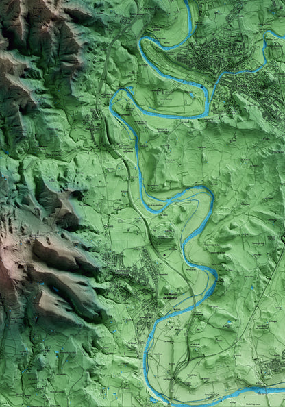 Mapa artístico del relieve de Sant Vicenç de Torelló, a Osona, con 15 km de entorno y base topográfica ICGC. Detalle de la zona inferior izquierda.