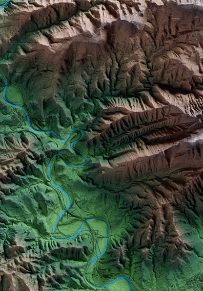 Mapa artístico del relieve de Sant Vicenç de Torelló, a Osona, con 15 km de entorno y base topográfica ICGC. Detalle de la zona superior izquierda.