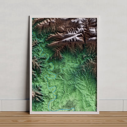 Mapa artístico del relieve de Sant Vicenç de Torelló, a Osona, con 15 km de entorno y base topográfica ICGC. Presentación enmarcada.