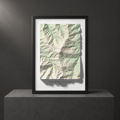 Mapa de relieve de Santa Anna dels Quatre Termes, 1348 m, Conflent · Rosselló, lámina 100 Cims de Trobart. Presentación enmarcada. 21 × 30 cm.