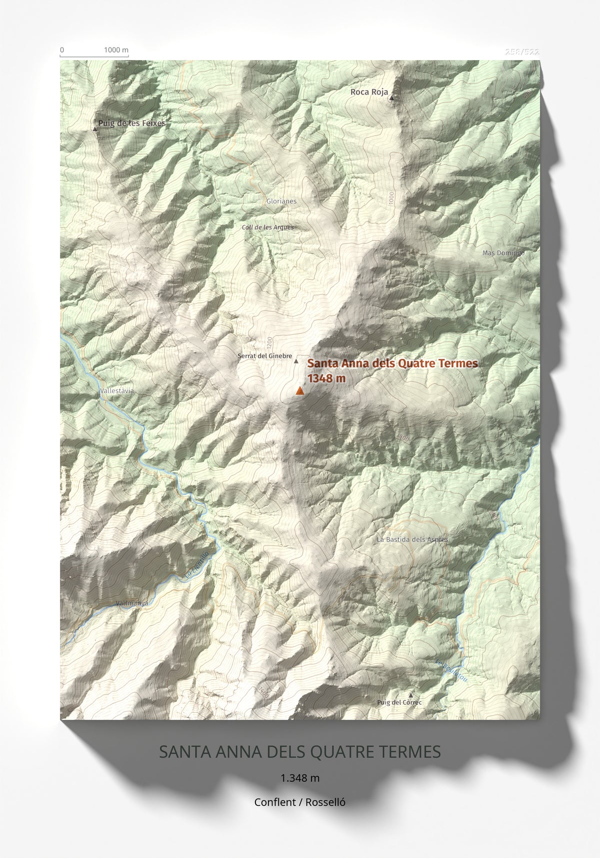 Mapa de relieve de Santa Anna dels Quatre Termes, 1348 m, Conflent · Rosselló, lámina 100 Cims de Trobart 21 × 30 cm.