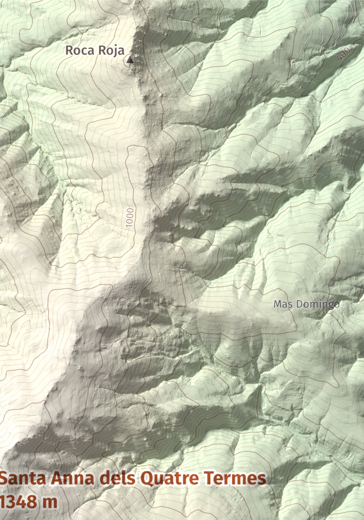 Mapa de relieve de Santa Anna dels Quatre Termes, 1348 m, Conflent · Rosselló, lámina 100 Cims de Trobart. Detalle de la zona superior derecha. 21 × 30 cm.