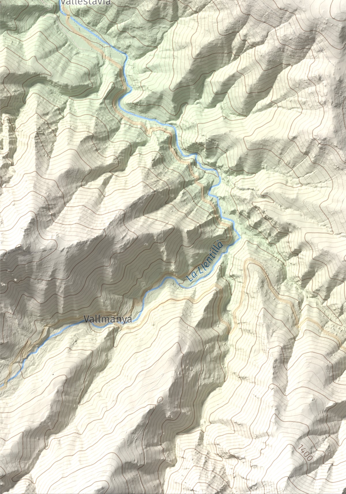 Mapa de relieve de Santa Anna dels Quatre Termes, 1348 m, Conflent · Rosselló, lámina 100 Cims de Trobart. Detalle de la zona inferior izquierda. 21 × 30 cm.