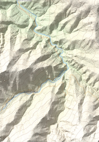 Mapa de relieve de Santa Anna dels Quatre Termes, 1348 m, Conflent · Rosselló, lámina 100 Cims de Trobart. Detalle de la zona inferior izquierda. 21 × 30 cm.