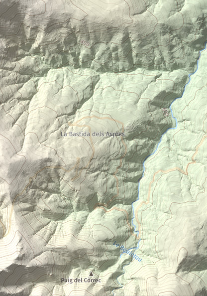 Mapa de relieve de Santa Anna dels Quatre Termes, 1348 m, Conflent · Rosselló, lámina 100 Cims de Trobart. Detalle de la zona inferior derecha. 21 × 30 cm.