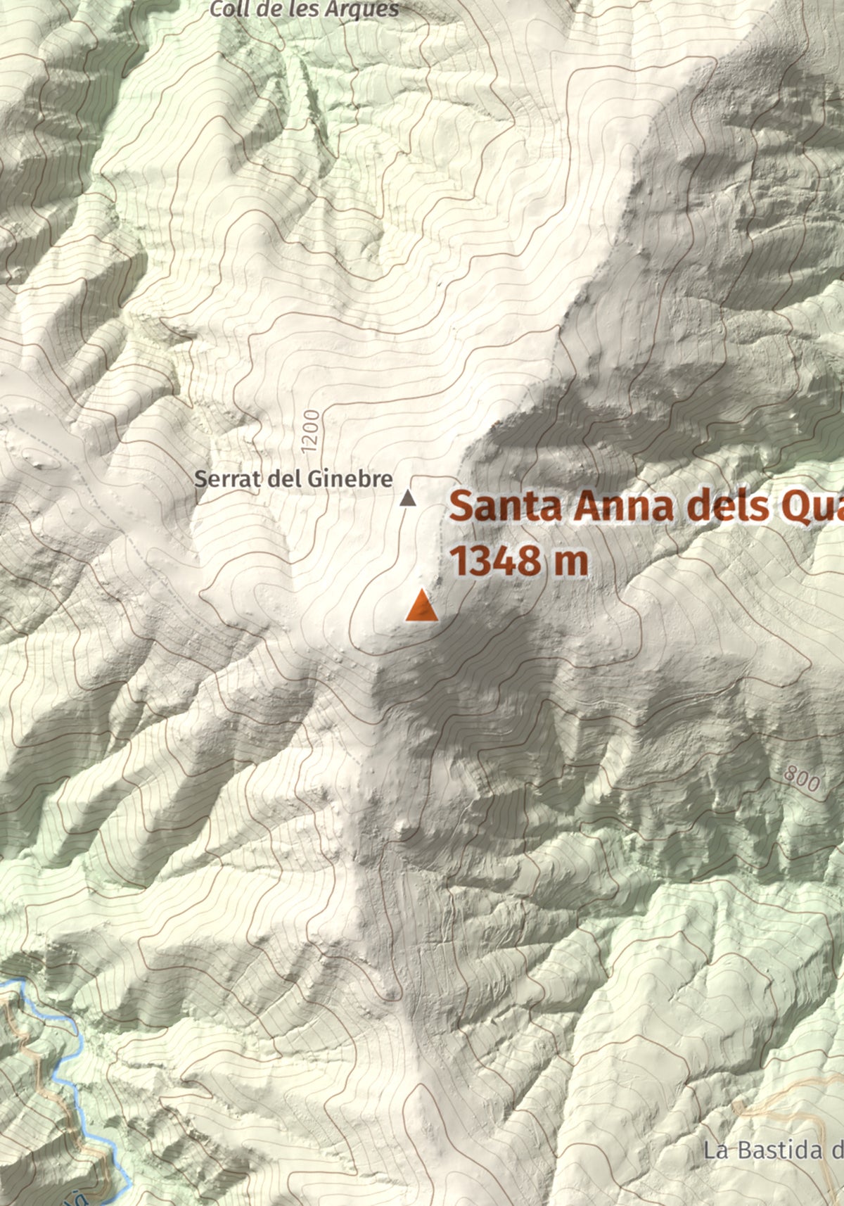 Mapa de relieve de Santa Anna dels Quatre Termes, 1348 m, Conflent · Rosselló, lámina 100 Cims de Trobart. Detalle de la zona central. 21 × 30 cm.