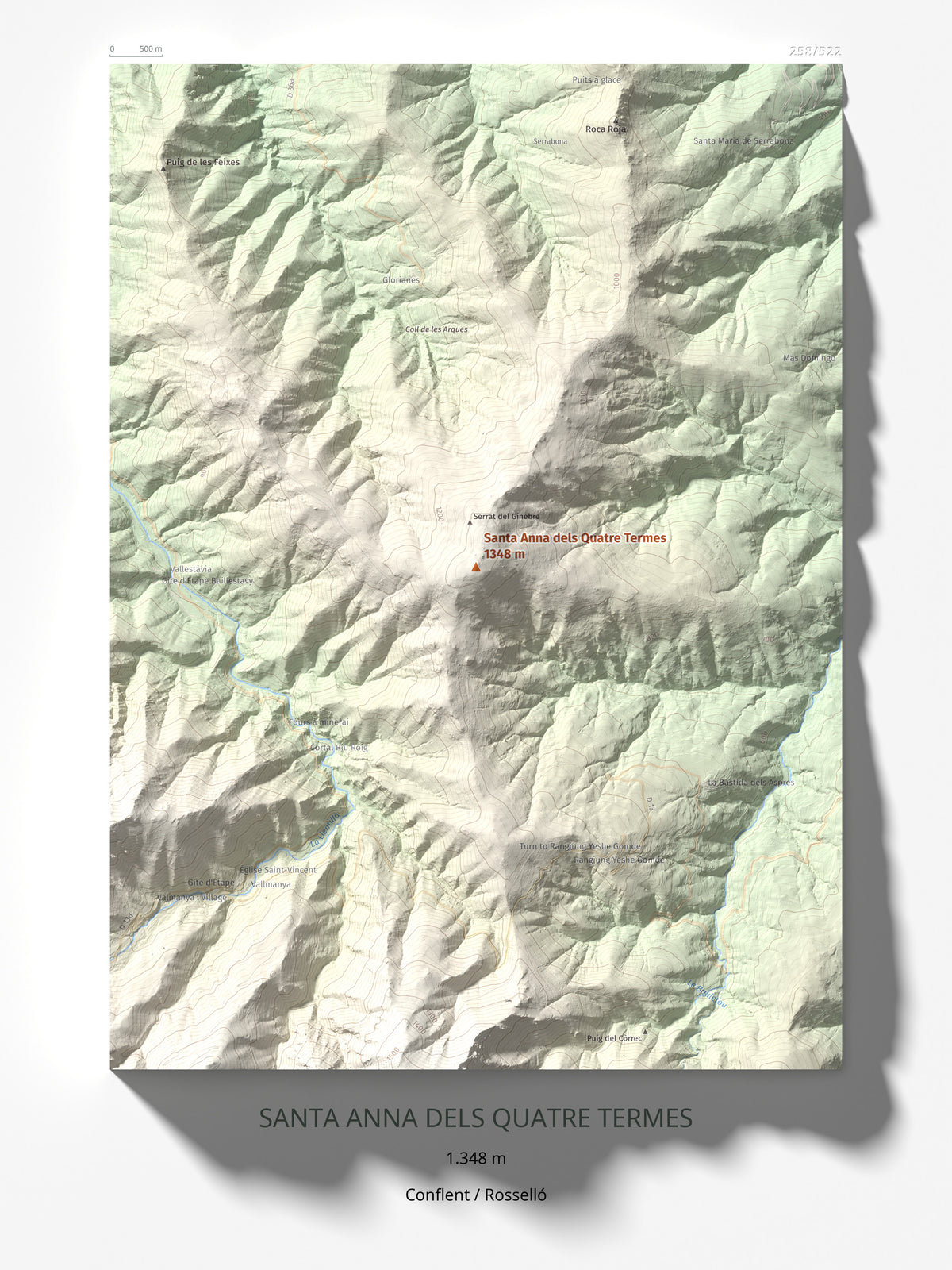 Mapa de relieve de Santa Anna dels Quatre Termes, 1348 m, Conflent · Rosselló, lámina 100 Cims de Trobart 30 × 40 cm.
