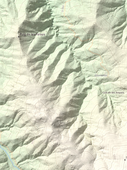 Mapa de relieve de Santa Anna dels Quatre Termes, 1348 m, Conflent · Rosselló, lámina 100 Cims de Trobart. Detalle de la zona superior izquierda. 30 × 40 cm.