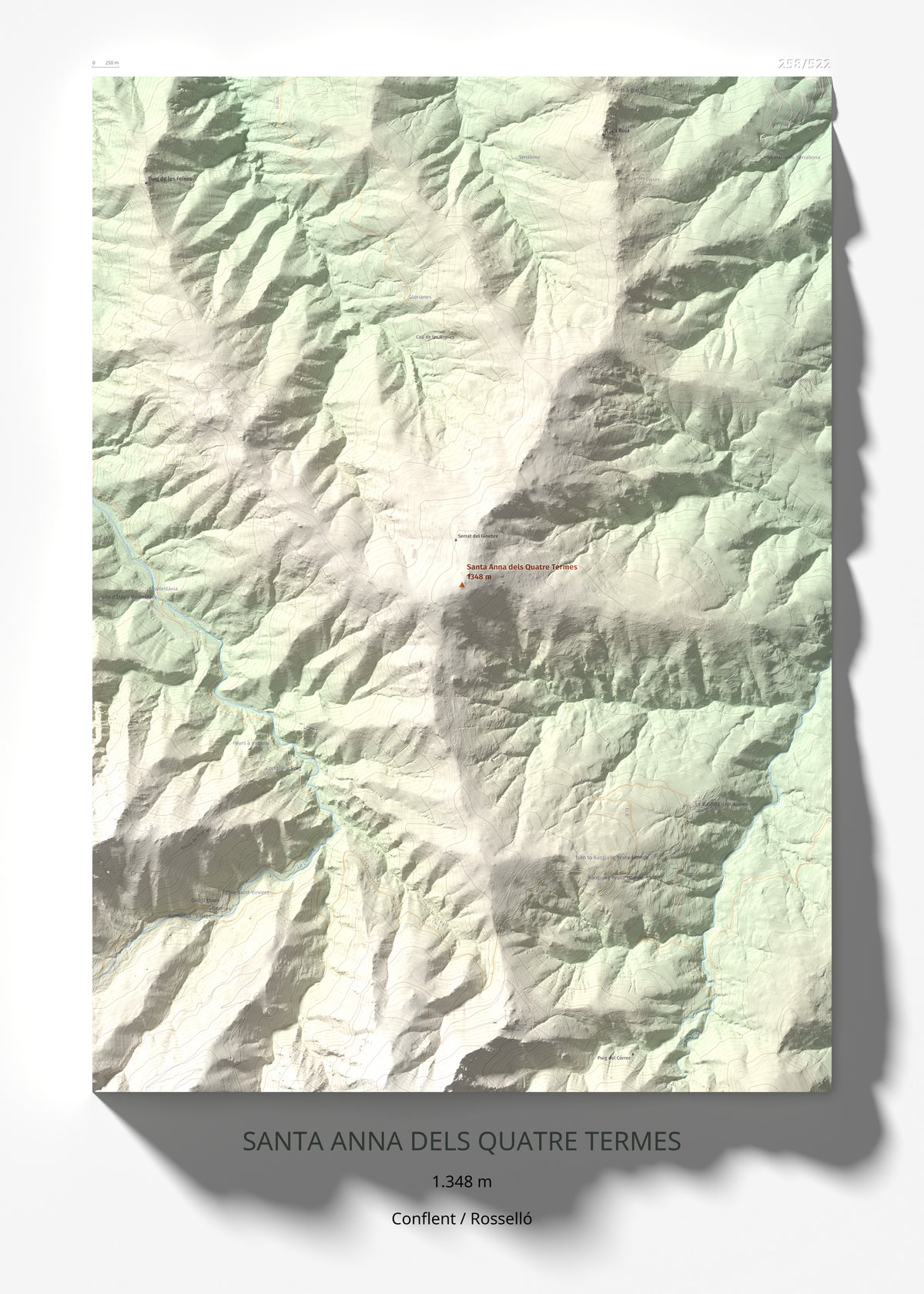Mapa de relieve de Santa Anna dels Quatre Termes, 1348 m, Conflent · Rosselló, lámina 100 Cims de Trobart 50 × 70 cm.