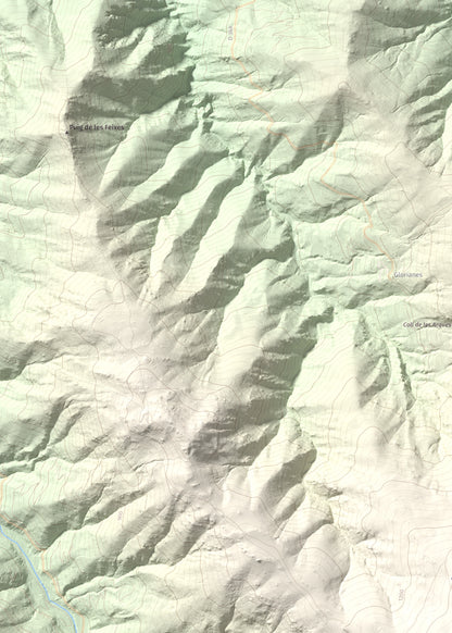 Mapa de relieve de Santa Anna dels Quatre Termes, 1348 m, Conflent · Rosselló, lámina 100 Cims de Trobart. Detalle de la zona superior izquierda. 50 × 70 cm.