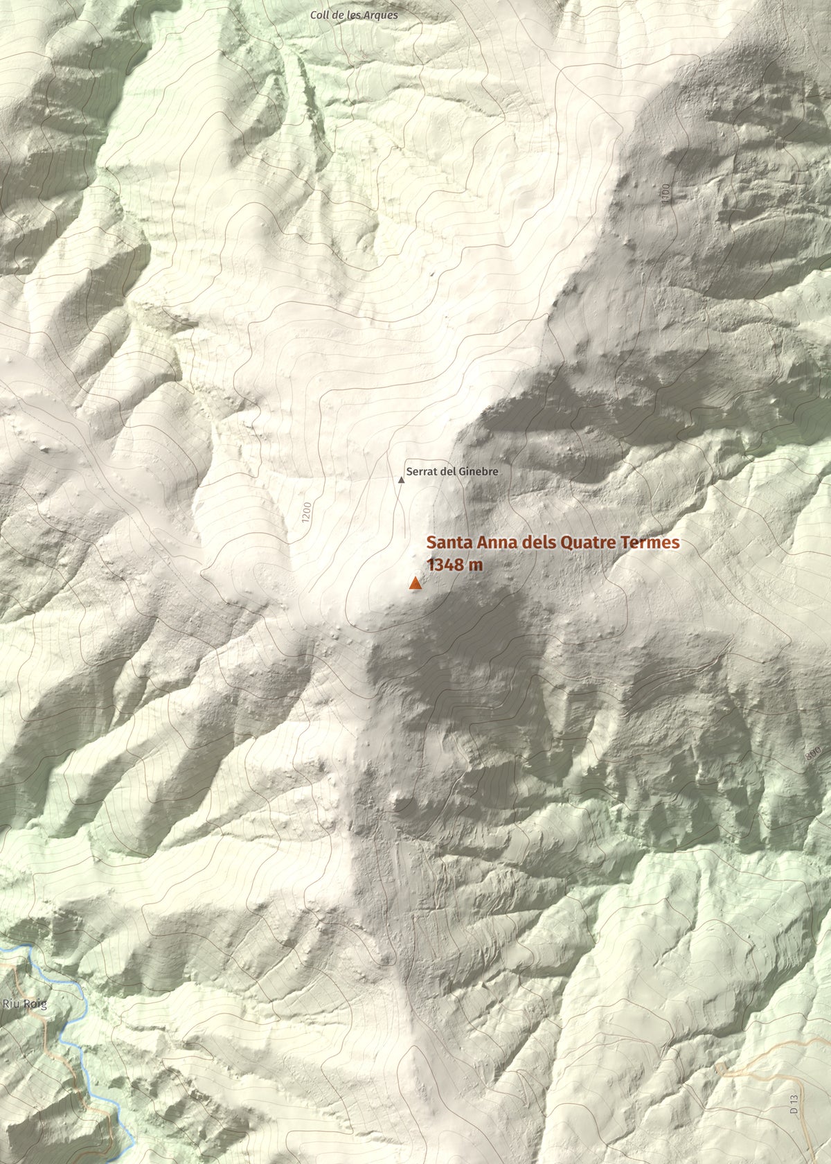 Mapa de relieve de Santa Anna dels Quatre Termes, 1348 m, Conflent · Rosselló, lámina 100 Cims de Trobart. Detalle de la zona central. 50 × 70 cm.