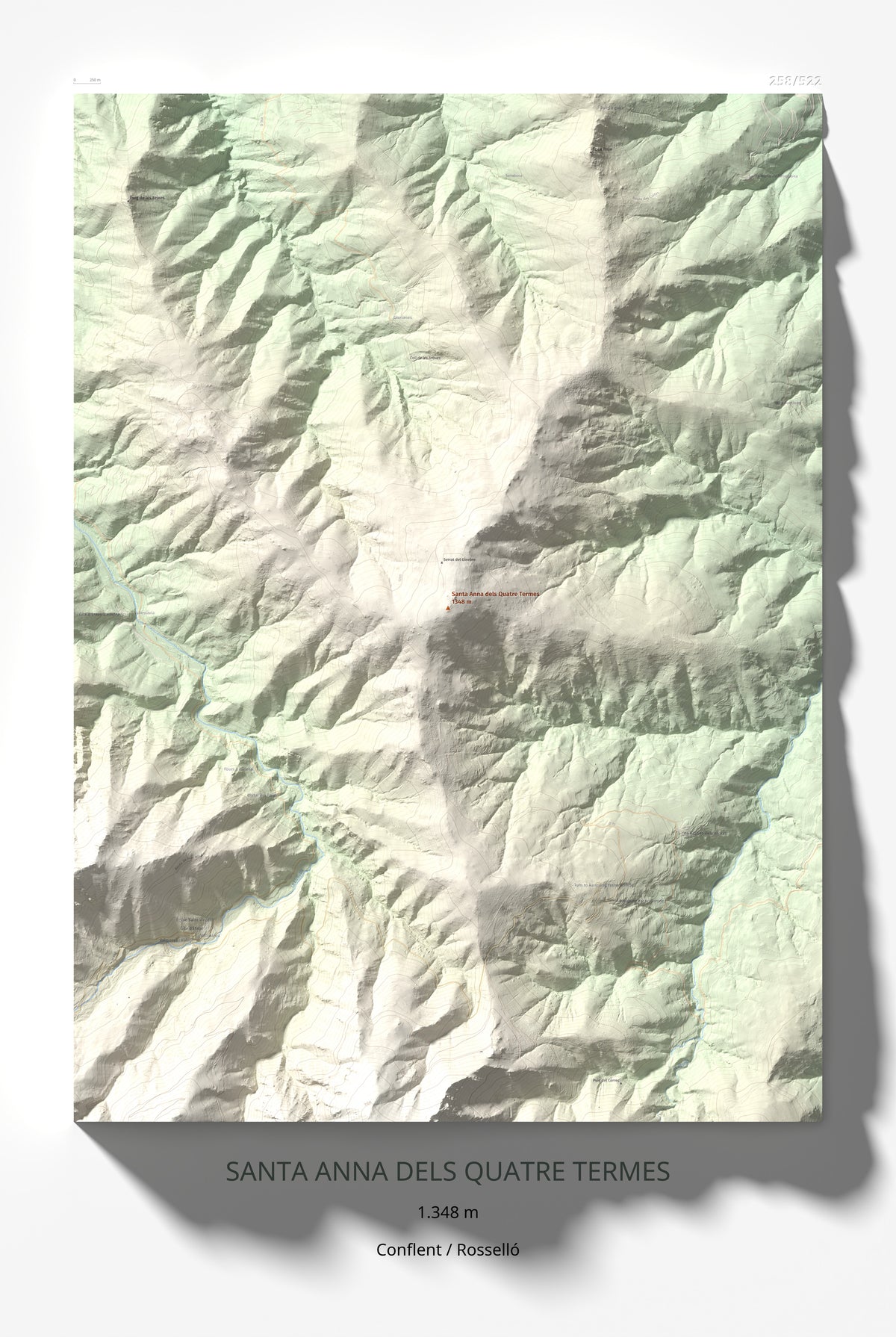 Mapa de relieve de Santa Anna dels Quatre Termes, 1348 m, Conflent · Rosselló, lámina 100 Cims de Trobart 61 × 91 cm.