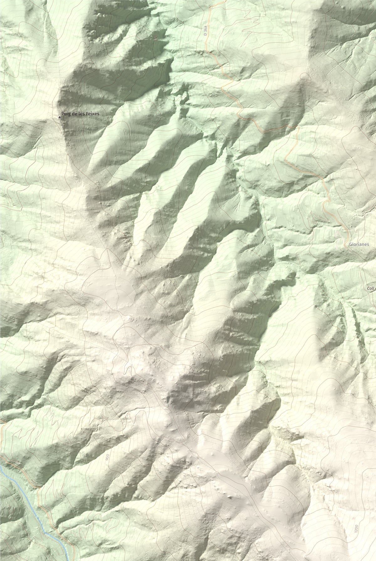 Mapa de relieve de Santa Anna dels Quatre Termes, 1348 m, Conflent · Rosselló, lámina 100 Cims de Trobart. Detalle de la zona superior izquierda. 61 × 91 cm.