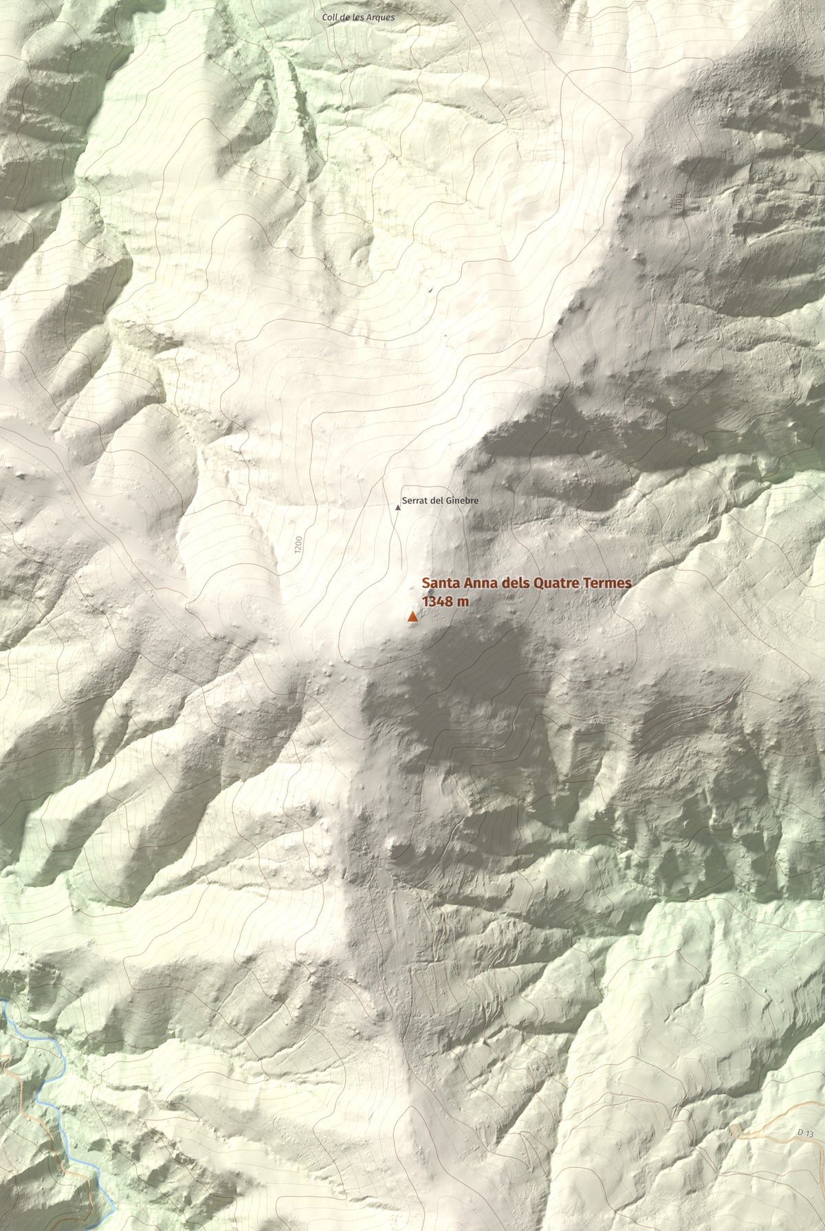 Mapa de relieve de Santa Anna dels Quatre Termes, 1348 m, Conflent · Rosselló, lámina 100 Cims de Trobart. Detalle de la zona central. 61 × 91 cm.