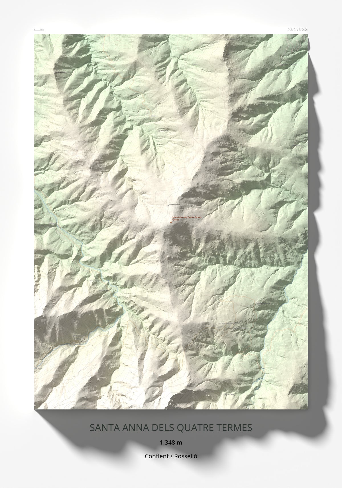 Mapa de relieve de Santa Anna dels Quatre Termes, 1348 m, Conflent · Rosselló, lámina 100 Cims de Trobart 70 × 100 cm.