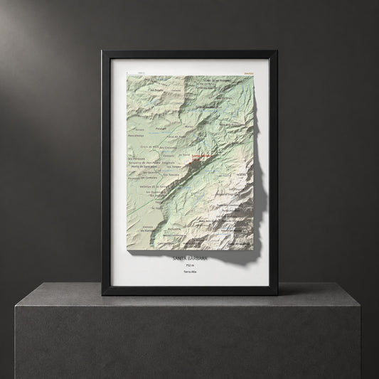Mapa de relieve de Santa Bàrbara, 752 m, Terra Alta, lámina 100 Cims de Trobart. Presentación enmarcada. 21 × 30 cm.