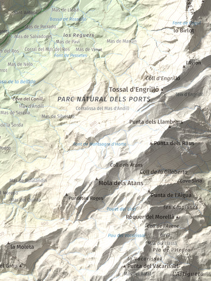 Mapa de relieve de Santa Bàrbara, 752 m, Terra Alta, lámina 100 Cims de Trobart. Detalle de la zona inferior derecha. 30 × 40 cm.