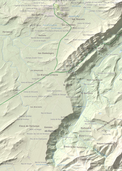 Mapa de relieve de Santa Bàrbara, 752 m, Terra Alta, lámina 100 Cims de Trobart. Detalle de la zona inferior izquierda. 50 × 70 cm.