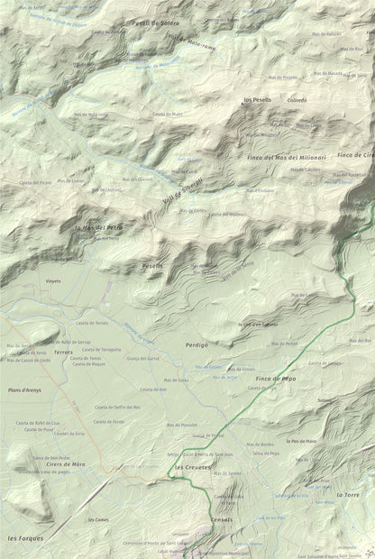Mapa de relieve de Santa Bàrbara, 752 m, Terra Alta, lámina 100 Cims de Trobart. Detalle de la zona superior izquierda. 61 × 91 cm.
