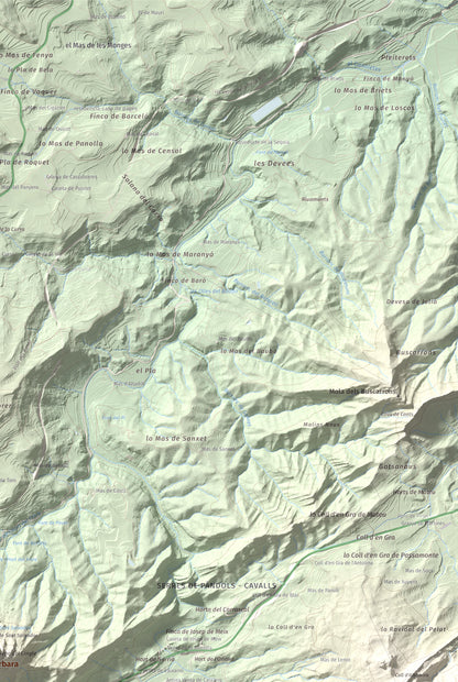 Mapa de relieve de Santa Bàrbara, 752 m, Terra Alta, lámina 100 Cims de Trobart. Detalle de la zona superior derecha. 61 × 91 cm.