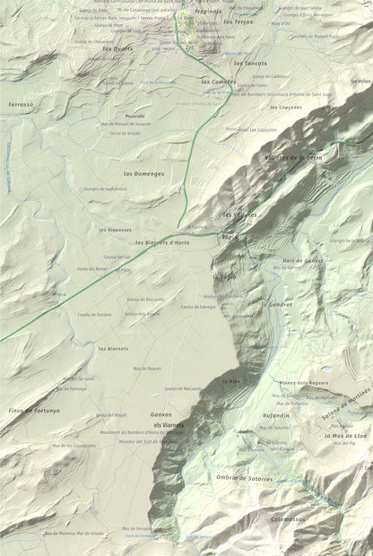 Mapa de relieve de Santa Bàrbara, 752 m, Terra Alta, lámina 100 Cims de Trobart. Detalle de la zona inferior izquierda. 61 × 91 cm.