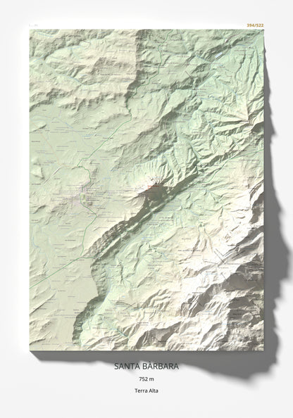 Mapa de relieve de Santa Bàrbara, 752 m, Terra Alta, lámina 100 Cims de Trobart 70 × 100 cm.