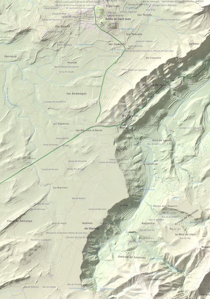 Mapa de relieve de Santa Bàrbara, 752 m, Terra Alta, lámina 100 Cims de Trobart. Detalle de la zona inferior izquierda. 70 × 100 cm.