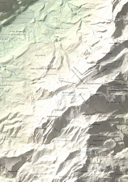 Mapa de relieve de Santa Bàrbara, 752 m, Terra Alta, lámina 100 Cims de Trobart. Detalle de la zona inferior derecha. 70 × 100 cm.