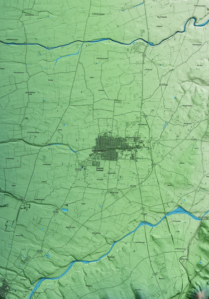 Mapa artístico del relieve de Santa Bàrbara, al Montsià, con 15 km de entorno y base topográfica ICGC. Detalle de la zona central.