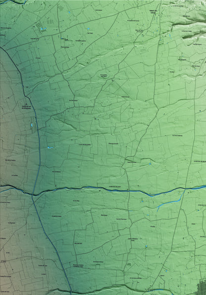 Mapa artístico del relieve de Santa Bàrbara, al Montsià, con 15 km de entorno y base topográfica ICGC. Detalle de la zona superior izquierda.