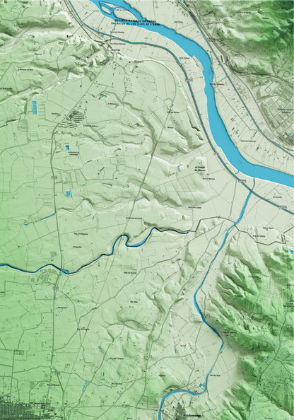 Mapa artístico del relieve de Santa Bàrbara, al Montsià, con 15 km de entorno y base topográfica ICGC. Detalle de la zona superior derecha.