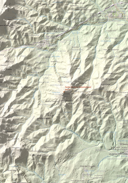 Mapa de relieve de Santa Bàrbara (Escornalbou), 641 m, Baix Camp, lámina 100 Cims de Trobart. Detalle de la zona central. 70 × 100 cm.