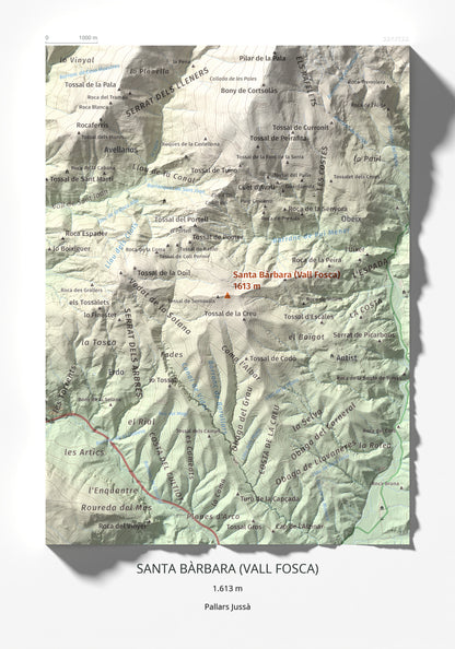 Mapa de relieve de Santa Bàrbara (Vall Fosca), 1613 m, Pallars Jussà, lámina 100 Cims de Trobart 21 × 30 cm.