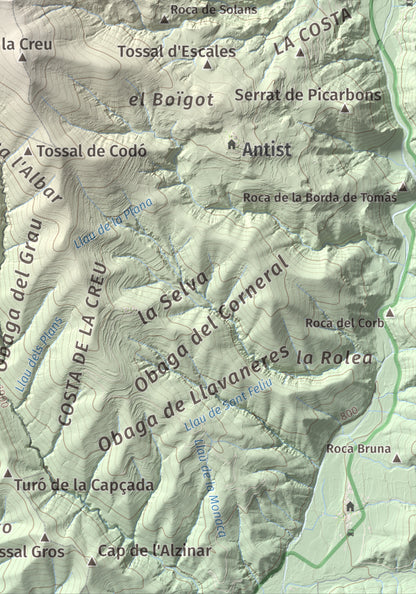 Mapa de relieve de Santa Bàrbara (Vall Fosca), 1613 m, Pallars Jussà, lámina 100 Cims de Trobart. Detalle de la zona inferior derecha. 21 × 30 cm.