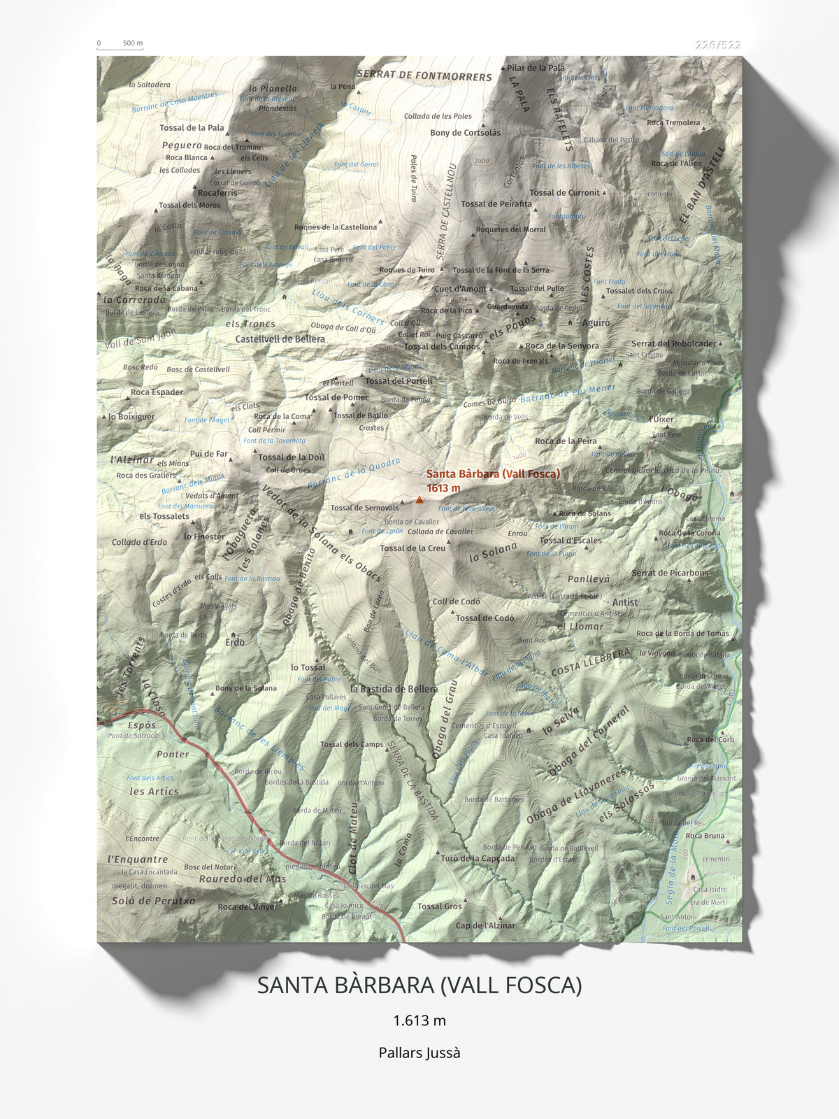 Mapa de relieve de Santa Bàrbara (Vall Fosca), 1613 m, Pallars Jussà, lámina 100 Cims de Trobart 30 × 40 cm.