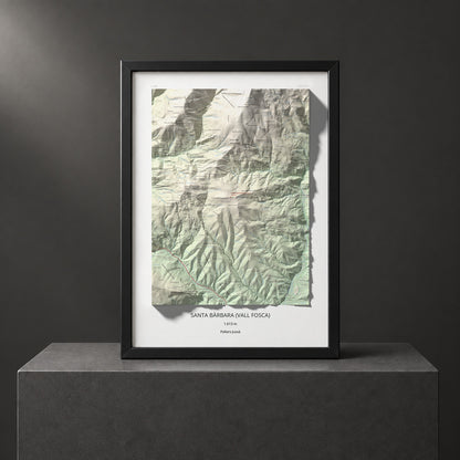 Mapa de relieve de Santa Bàrbara (Vall Fosca), 1613 m, Pallars Jussà, lámina 100 Cims de Trobart. Presentación enmarcada. 50 × 70 cm.